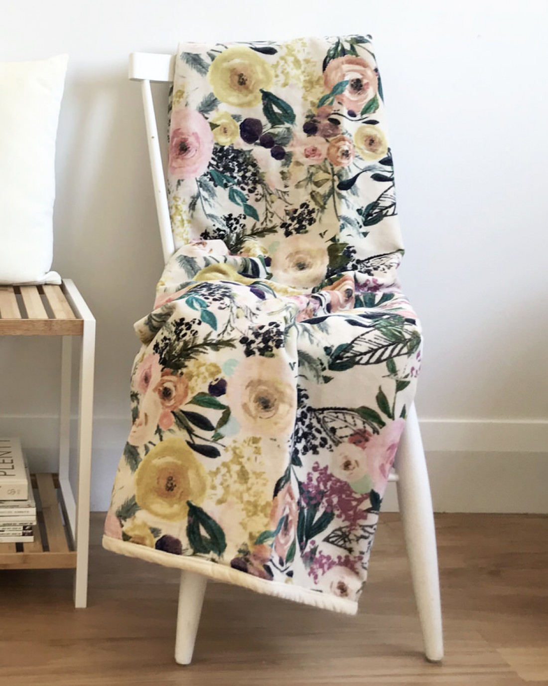 White Botanical Throw