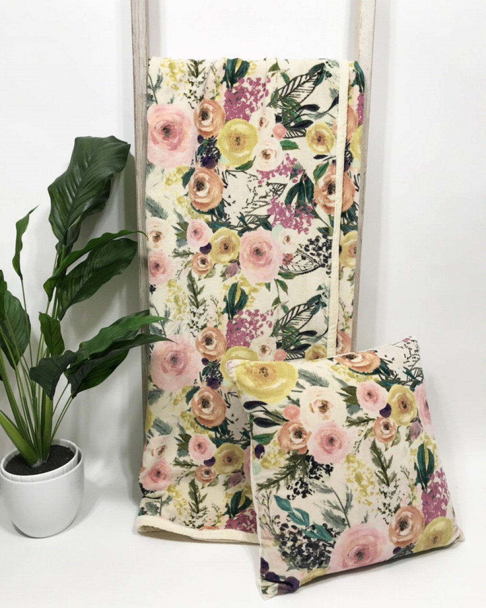 White Botanical Throw