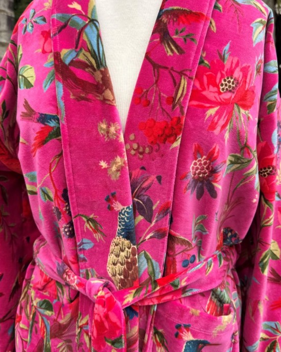 Paradise Hot Pink Velvet Kimono 