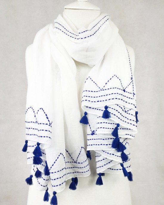  Blue Embroidered Scarf